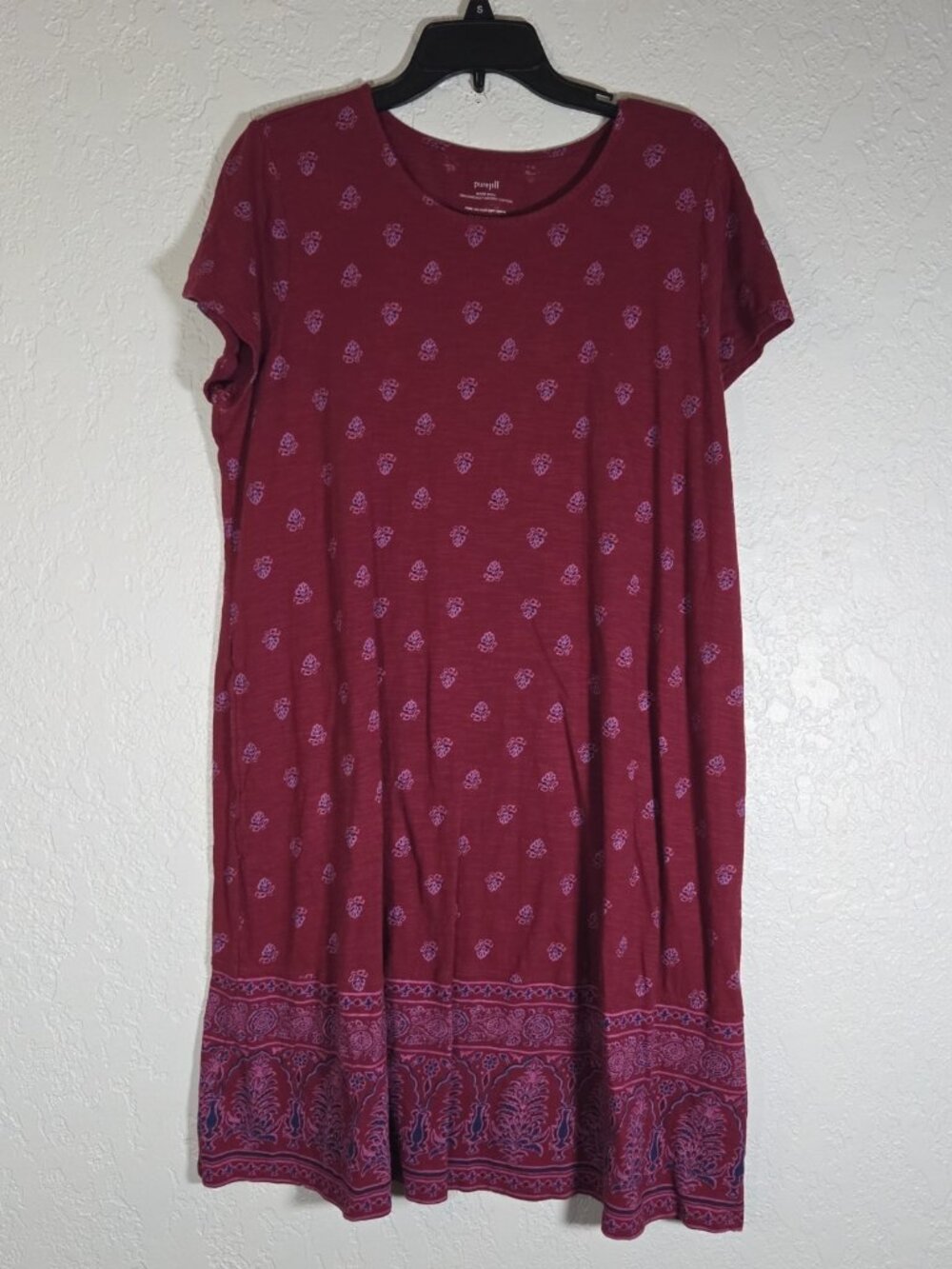 J. Jill Pure Jill Slub-Knit Dress Organic Cotton Burgundy Short Sleeve Casual L